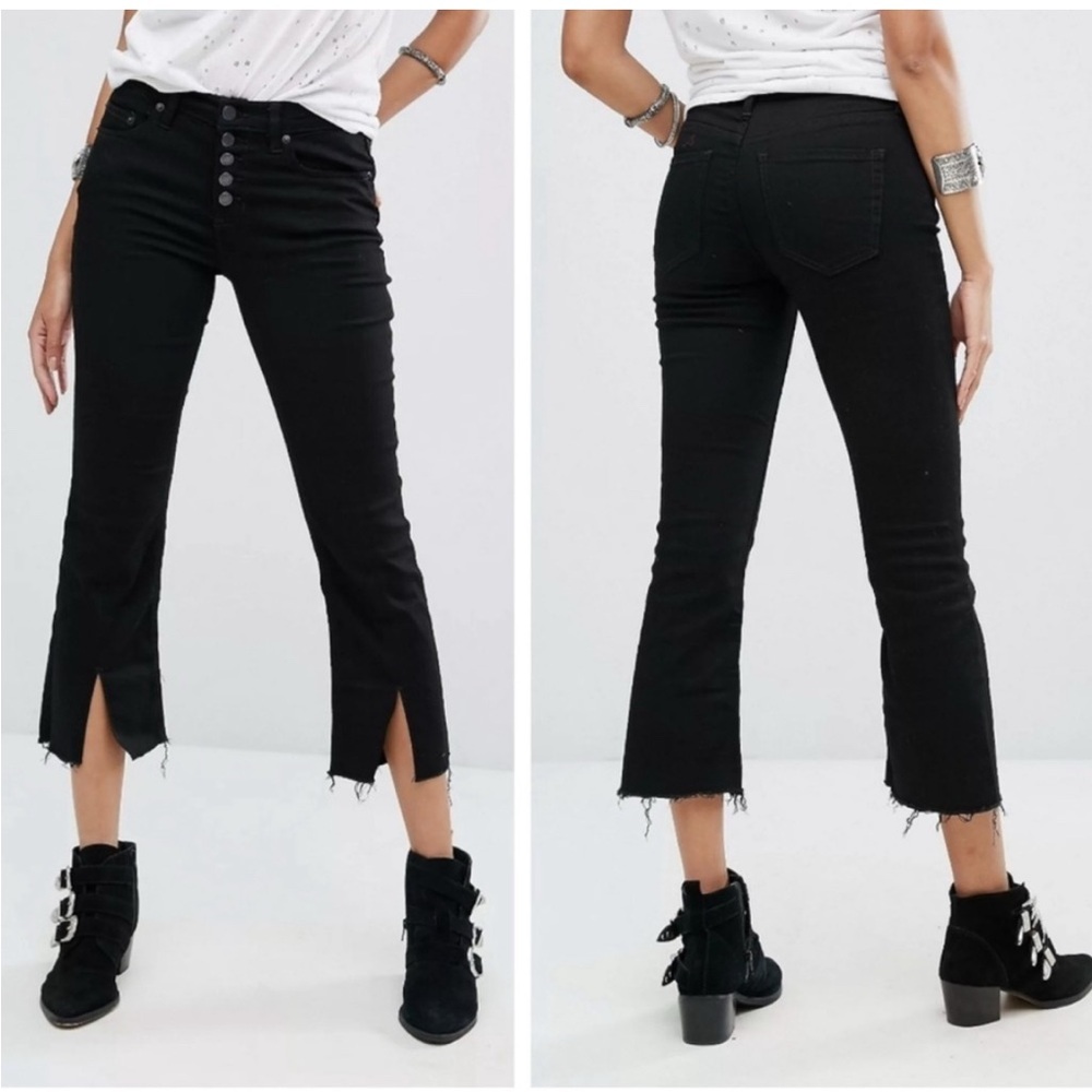 Free People cropped split capri black button down jeans